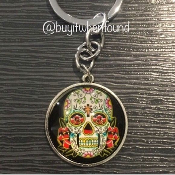 Day of The Dead Sugar Skull Cabochon Keychain - Picture 1 of 7